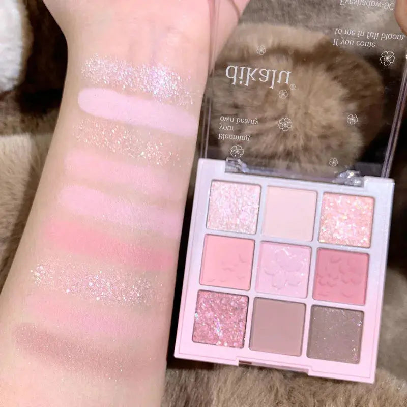 DIKALU 9-Color Sakura Eyeshadow Palette Glitter Matte Low Saturation Pink Brown Nude Makeup Shimmer Eye Pigments Long Lasting High Class Cosmetics