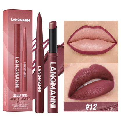 Integrated waterproof lipliner+lipstick lipstick lipstick set,no smudge,no fade,no cup,durable,easy to create a perfect makeup! High Class Cosmetics