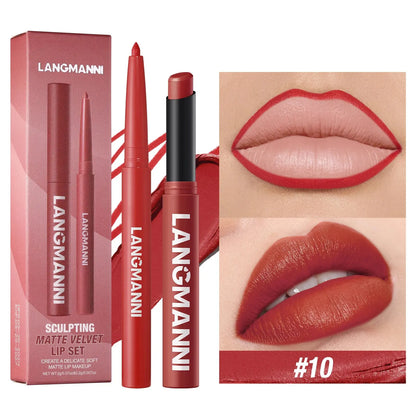 Integrated waterproof lipliner+lipstick lipstick lipstick set,no smudge,no fade,no cup,durable,easy to create a perfect makeup! High Class Cosmetics