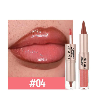 2IN1 Tapered Gradient Lipliner Pen Nude Brown Mirror Glass Lip Gloss Matte Lip Liner Waterproof Lip Contour Non Stick Makeup High Class Cosmetics