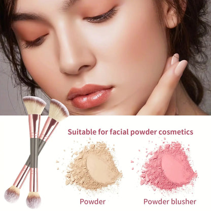 Single Dual-Ended Beauty Brush, Round Blending Brush + Angled Blush Brush Soft Bristle Makeup Tool High Class Cosmetics