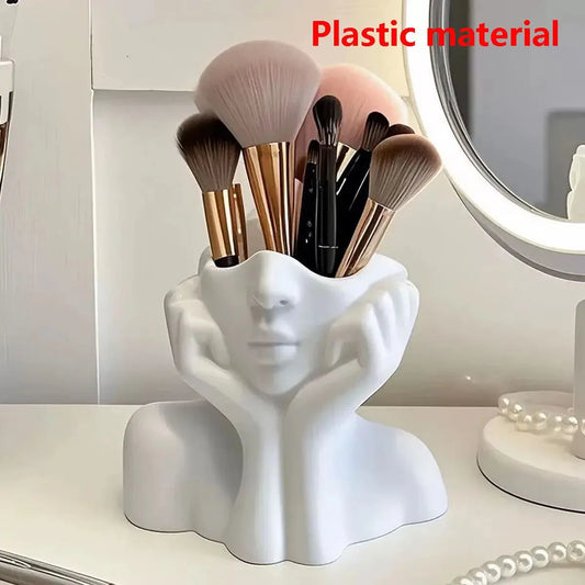 Makeup Brush Holder,Human Face Art Desktop Decoration,Vase,Compatible with Makeup,Eyebrow Pencils,Home Organizer,Plastic Material High Class Cosmetics