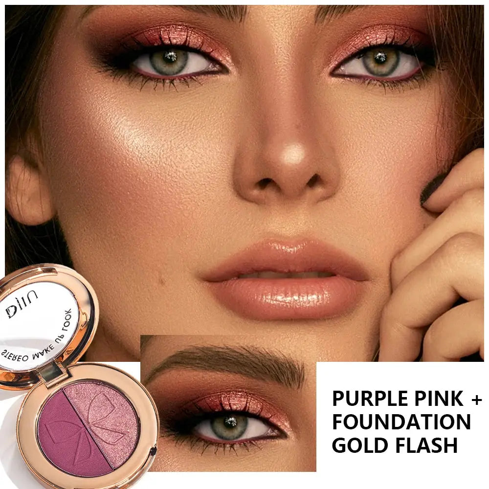 Neutral Earthy Dual  Eyeshadow Palette - Matte Shimmer Gold Glitter Shades Compact Travel-Friendly Design High Class Cosmetics