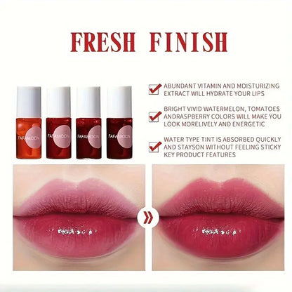 4 color Fruity Lip Tint Water Gloss Tint,Moisturizing Waterproof Liquid Lipstick, Non-Stick,High Pigment,Long-Lasting Colors High Class Cosmetics