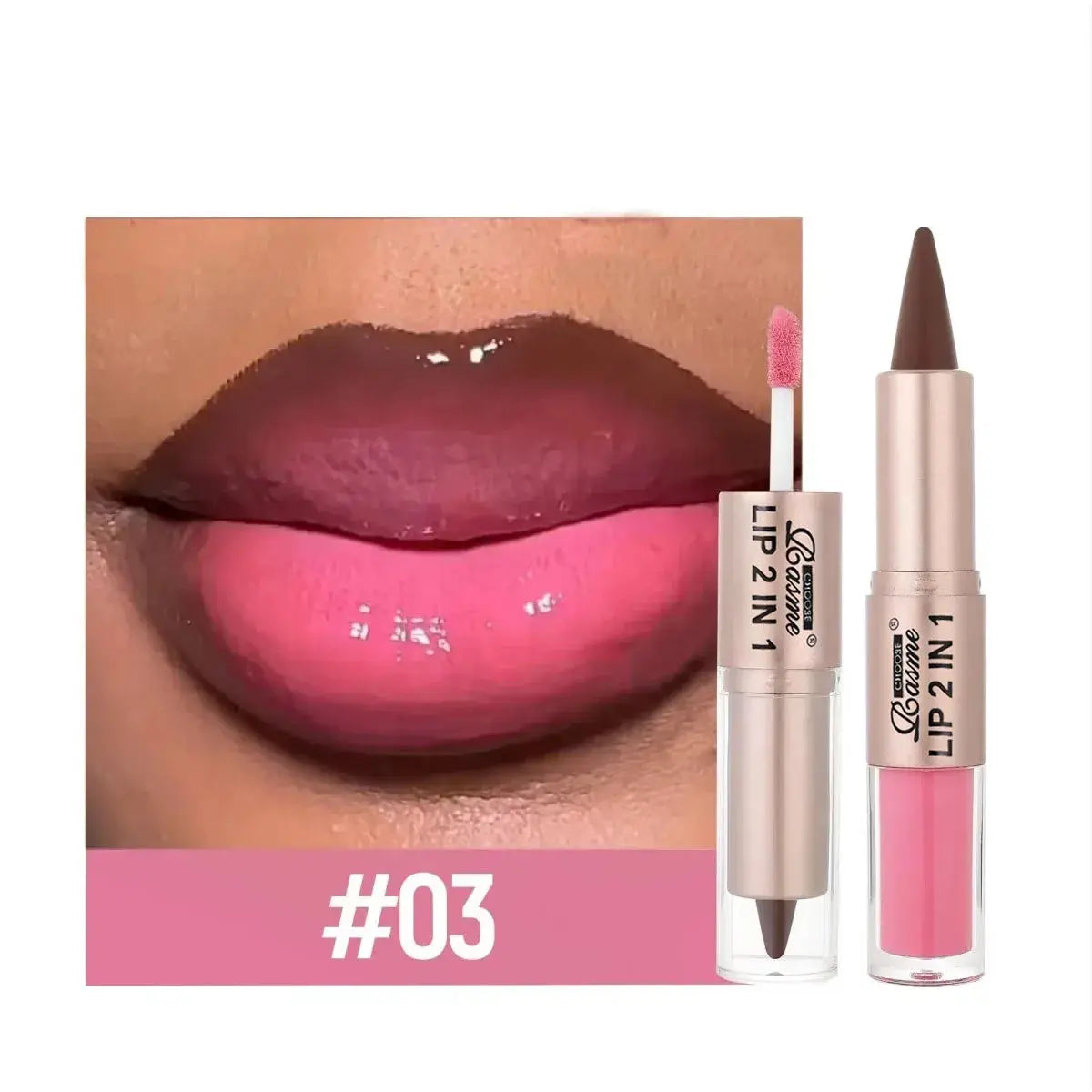 2IN1 Tapered Gradient Lipliner Pen Nude Brown Mirror Glass Lip Gloss Matte Lip Liner Waterproof Lip Contour Non Stick Makeup High Class Cosmetics