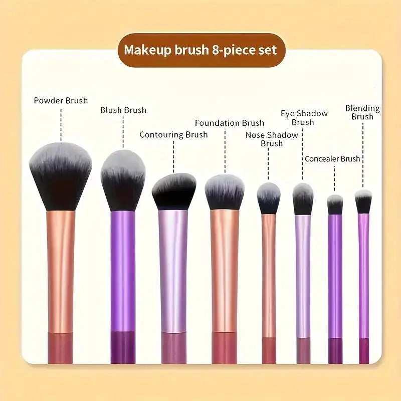 8pcs Makeup Brush Kit Soft Synthetic Hair Make Up Brushes Foundation Blush Eyeshadow Cosmetic Makeup Tools High Class Cosmetics