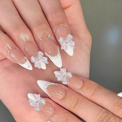 24pcs/set short square fake nails for women cute bride heart white french tips faux ongles y2k press on false nail supplies High Class Cosmetics