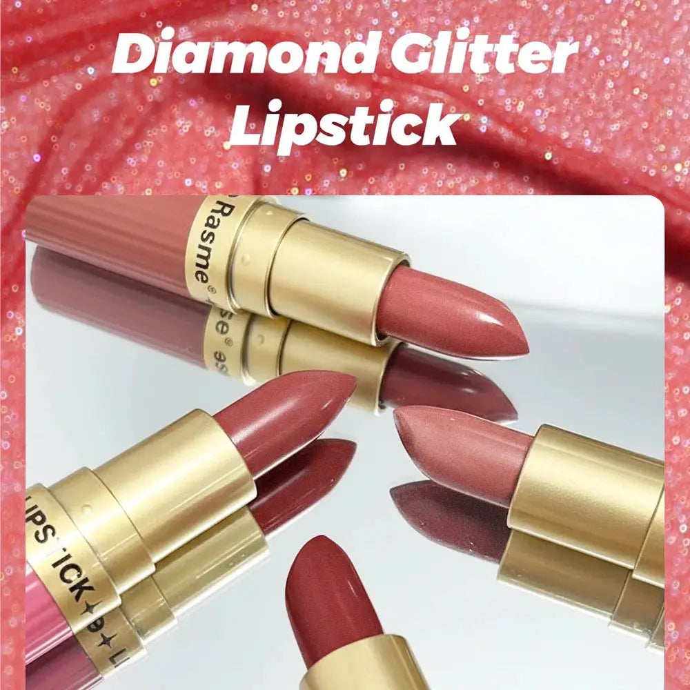 Pearlescent Pink Glitter Velvet Lipstick Metallic Waterproof Long Lasting Matte Shimmer Diamond Lipstick Women Makeup Cosmetic High Class Cosmetics