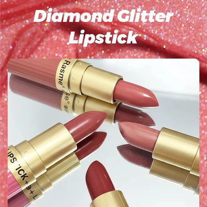 Pearlescent Pink Glitter Velvet Lipstick Metallic Waterproof Long Lasting Matte Shimmer Diamond Lipstick Women Makeup Cosmetic High Class Cosmetics
