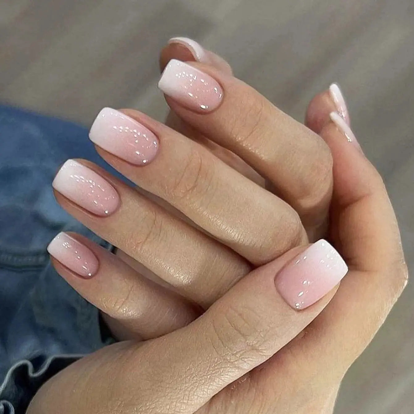 24pcs/set short square fake nails for women cute bride heart white french tips faux ongles y2k press on false nail supplies High Class Cosmetics