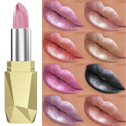 19 colors glitter lipstick hydrating red pink sparkling shine lip color highly pigmented lip tints metallic finish lip makeup High Class Cosmetics