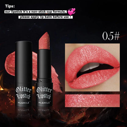 7Colors Glitter Lipstick Waterproof Long Lasting Diamond Pearlescent Metallic Lipstick Black Lipgloss Women Lips Makeup Cosmetic High Class Cosmetics
