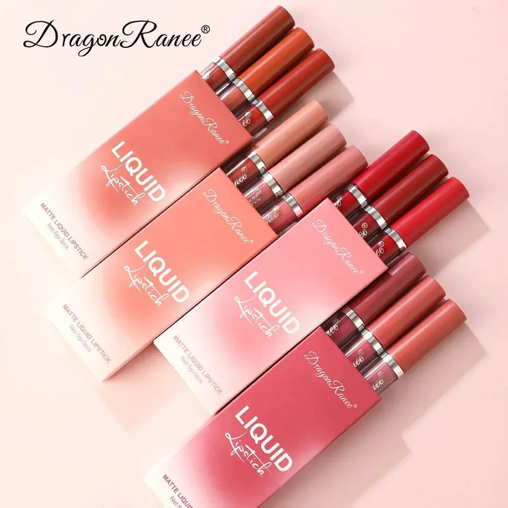 3 PCS Liquid Lipsticks Set Long Lasting Make Up For Women Korean Beauty Cosmetics Matte Lipsticks Waterproof Long lasting High Class Cosmetics