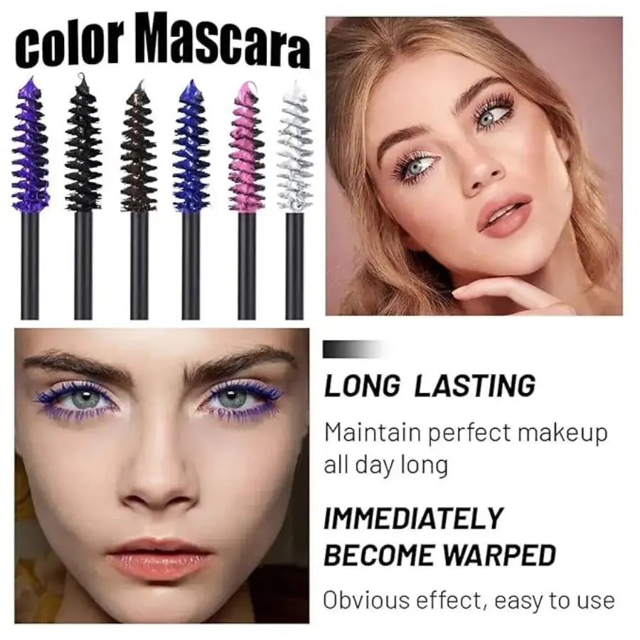 6-Color Mascara with Large Brush Head, Easy to Apply, Non-Clumping, Non-Fading, White, Purple, Royal Blue, Silver, Coffee, Not Easy to Smudge, Mascara and Eyebrow Gel High Class Cosmetics