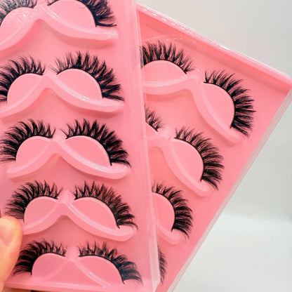 Hot Selling Makeup 5 Pairs Cat Eye Lashes Faux False Eyelashes Dramatic Volume Strip Lashes High Class Cosmetics
