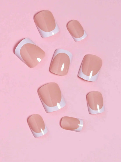 24pcs/set short square fake nails for women cute bride heart white french tips faux ongles y2k press on false nail supplies High Class Cosmetics