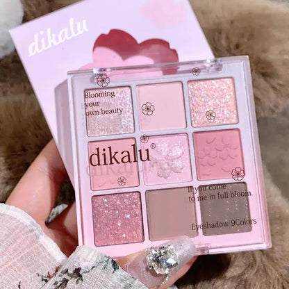 DIKALU 9-Color Sakura Eyeshadow Palette Glitter Matte Low Saturation Pink Brown Nude Makeup Shimmer Eye Pigments Long Lasting High Class Cosmetics