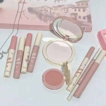 ART VALUE Makeup Set Include 4 Lip Glaze,1 Pressed Powder,1 Blush,1 Eyeliner,1 Eyebrow Pencil,1 Mascara With Necklce Cosmetics High Class Cosmetics