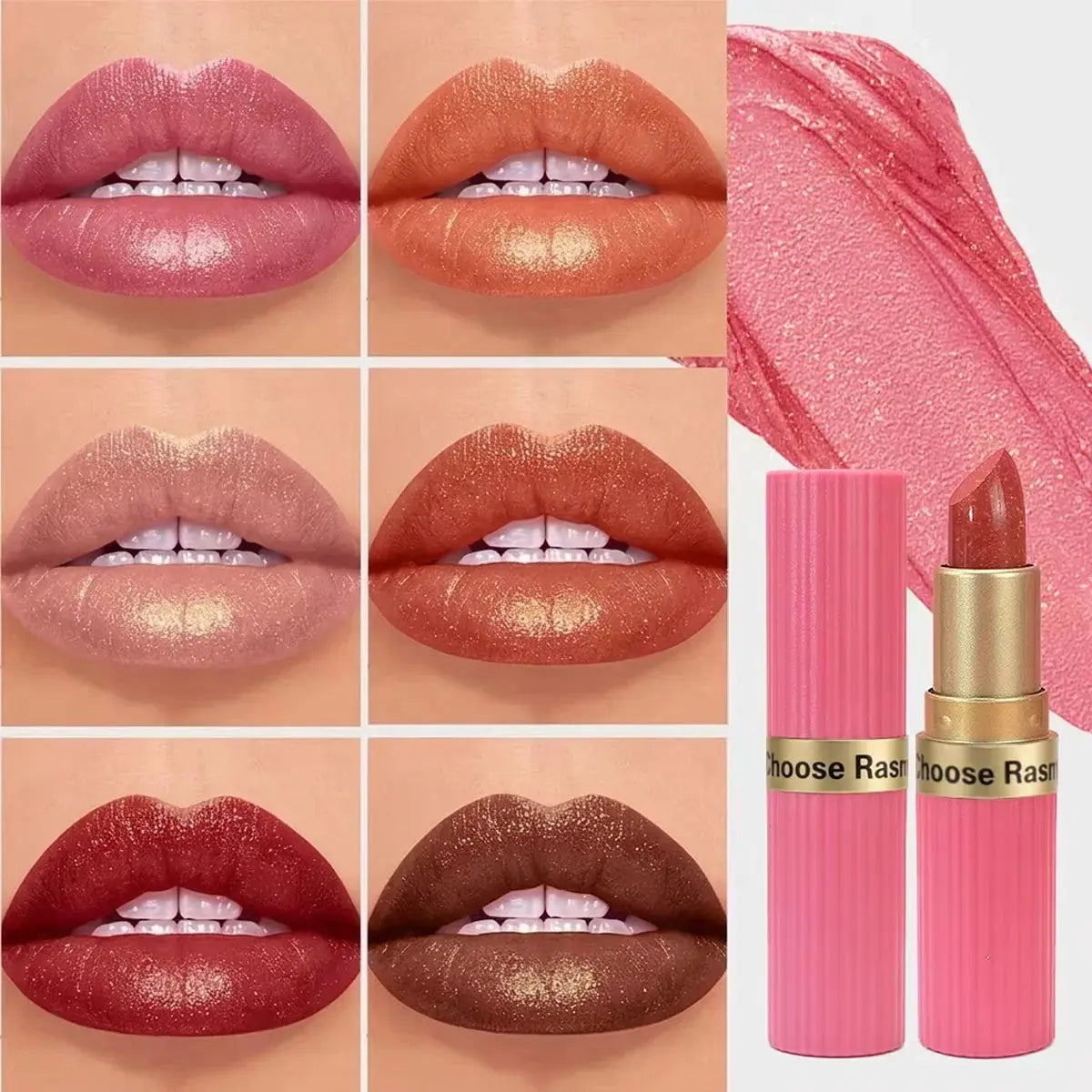 Pearlescent Pink Glitter Velvet Lipstick Metallic Waterproof Long Lasting Matte Shimmer Diamond Lipstick Women Makeup Cosmetic High Class Cosmetics