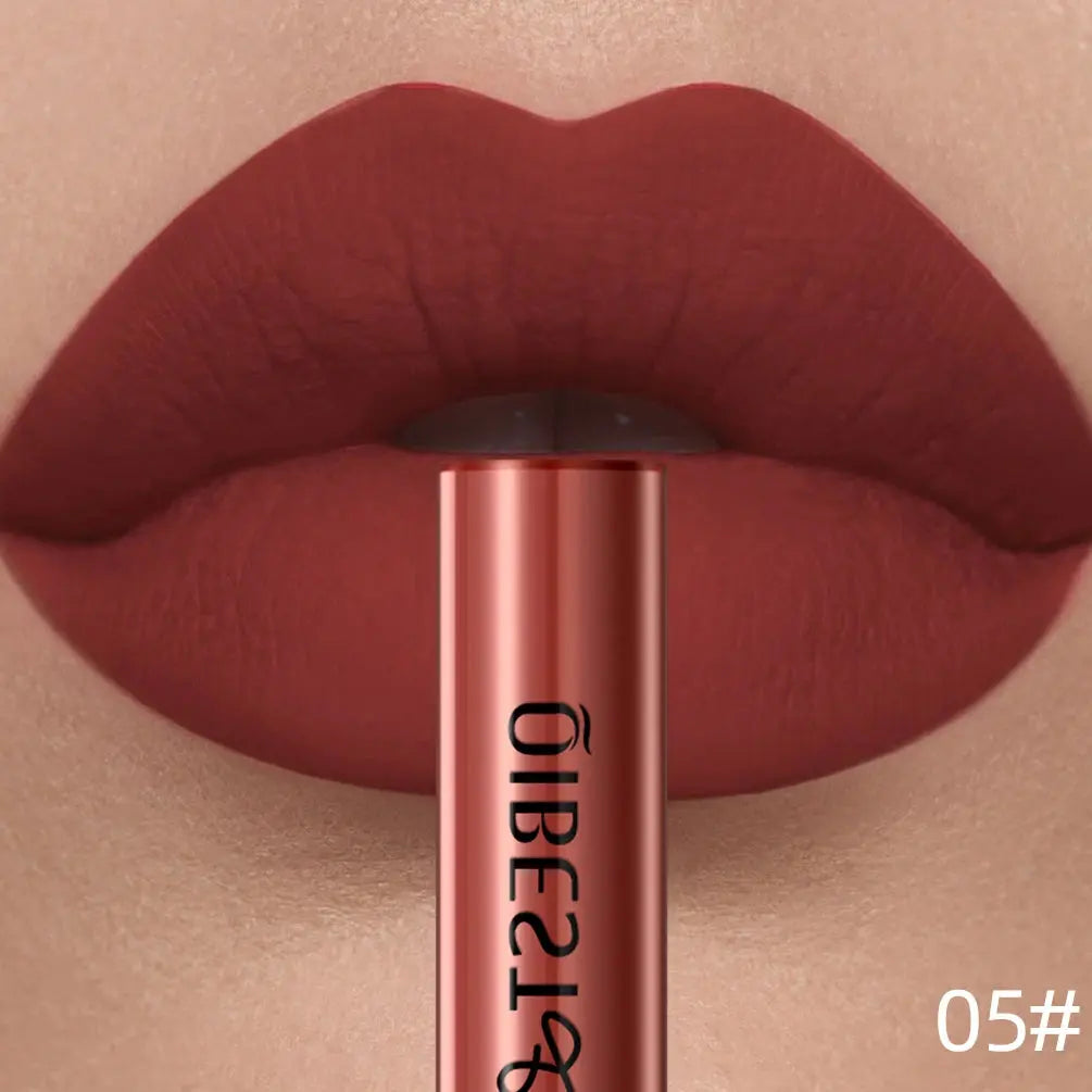 QIBEST Matte Liquid Lipstick Waterproof Long Lasting Velvet Lip Gloss Tint Tube Matte Nude Pigment Red Lipgloss Lips Makeup High Class Cosmetics