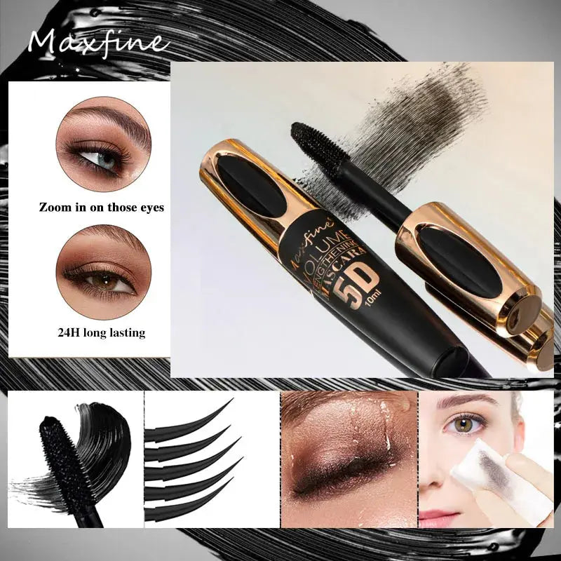 5D Silk Mascara with Big Eyes, Strong and Lasting Black Content and Length, Waterproof and Non-caking, and Prolonged Mascara. High Class Cosmetics