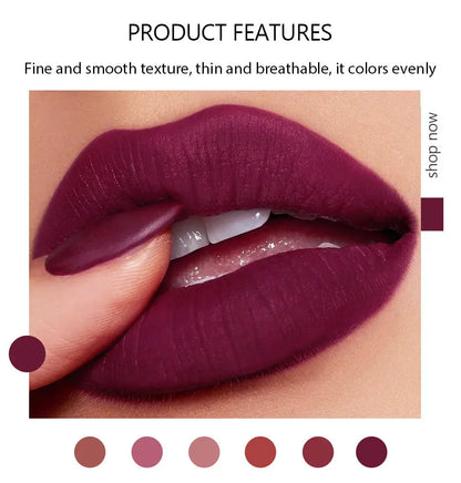 6-Color Matte Lipstick , Non-Fading, Non-Stick Cup Long-Lasting Velvet Finish, Smooth Matte Lip Color Waterproof Smudge-proof High Class Cosmetics