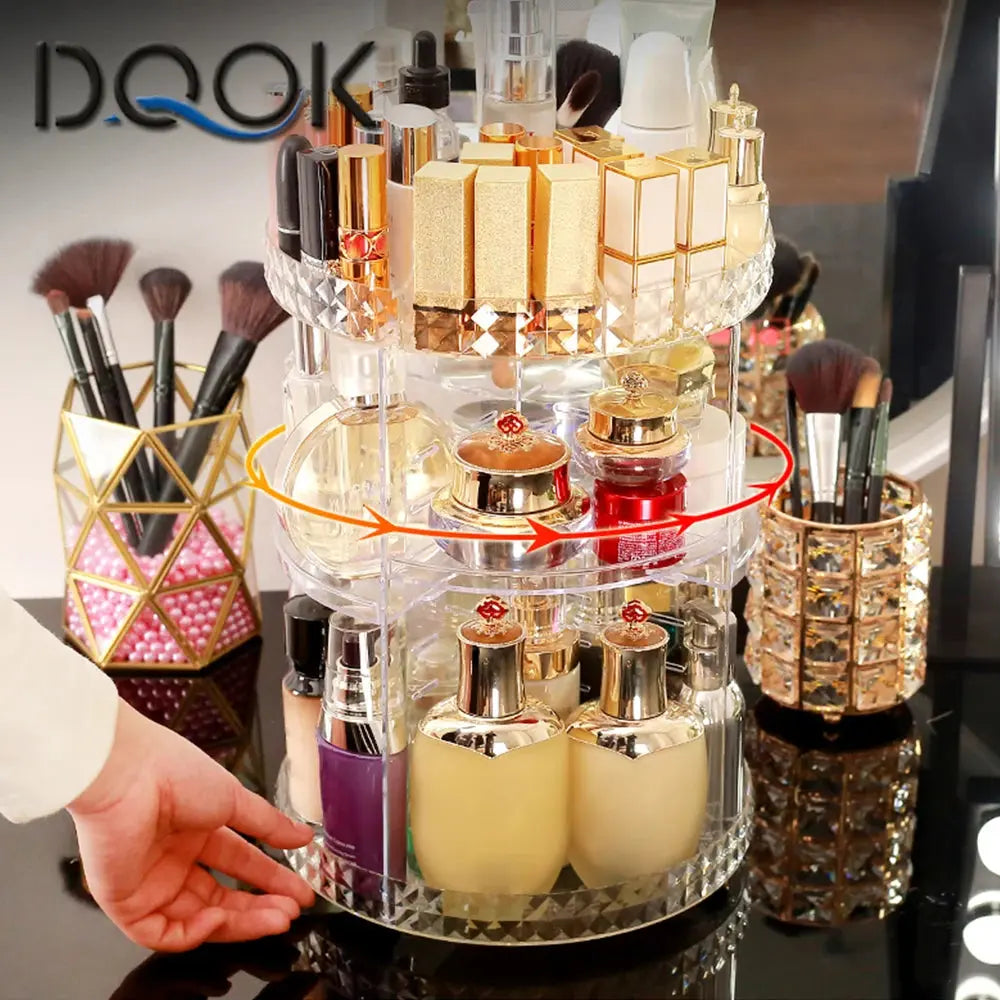 360 Degree Rotation Make Up Organizer Box Cosmetic Organizer Transparent Fashion Spin Multi-Function Detachable Acrylic High Class Cosmetics