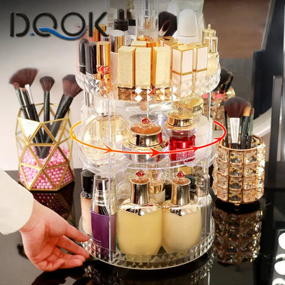 360 Degree Rotation Make Up Organizer Box Cosmetic Organizer Transparent Fashion Spin Multi-Function Detachable Acrylic High Class Cosmetics