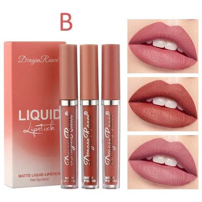 3 PCS Liquid Lipsticks Set Long Lasting Make Up For Women Korean Beauty Cosmetics Matte Lipsticks Waterproof Long lasting High Class Cosmetics