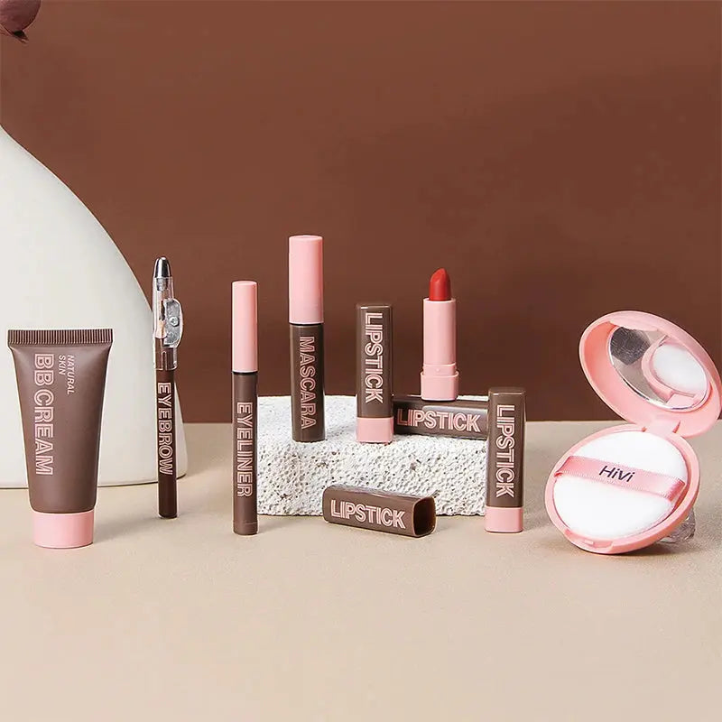 Gift Box 9-piece Lipstick Powder Mascara Eyebrow Pencil Set High Class Cosmetics