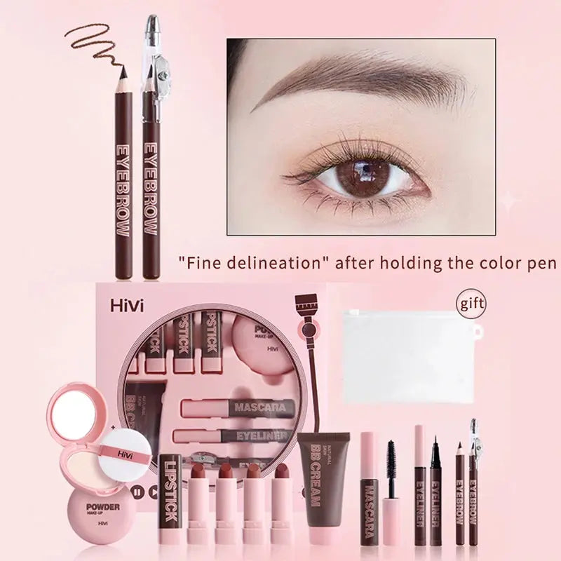 Gift Box 9-piece Lipstick Powder Mascara Eyebrow Pencil Set High Class Cosmetics