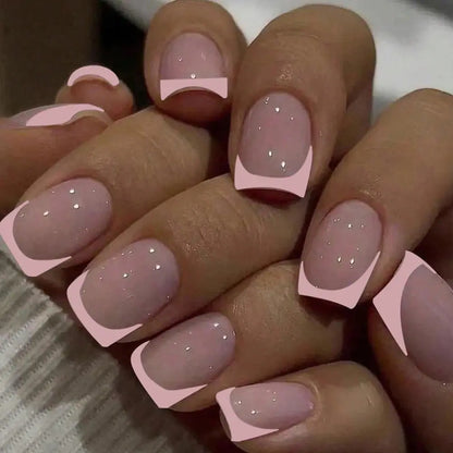 24pcs/set short square fake nails for women cute bride heart white french tips faux ongles y2k press on false nail supplies High Class Cosmetics