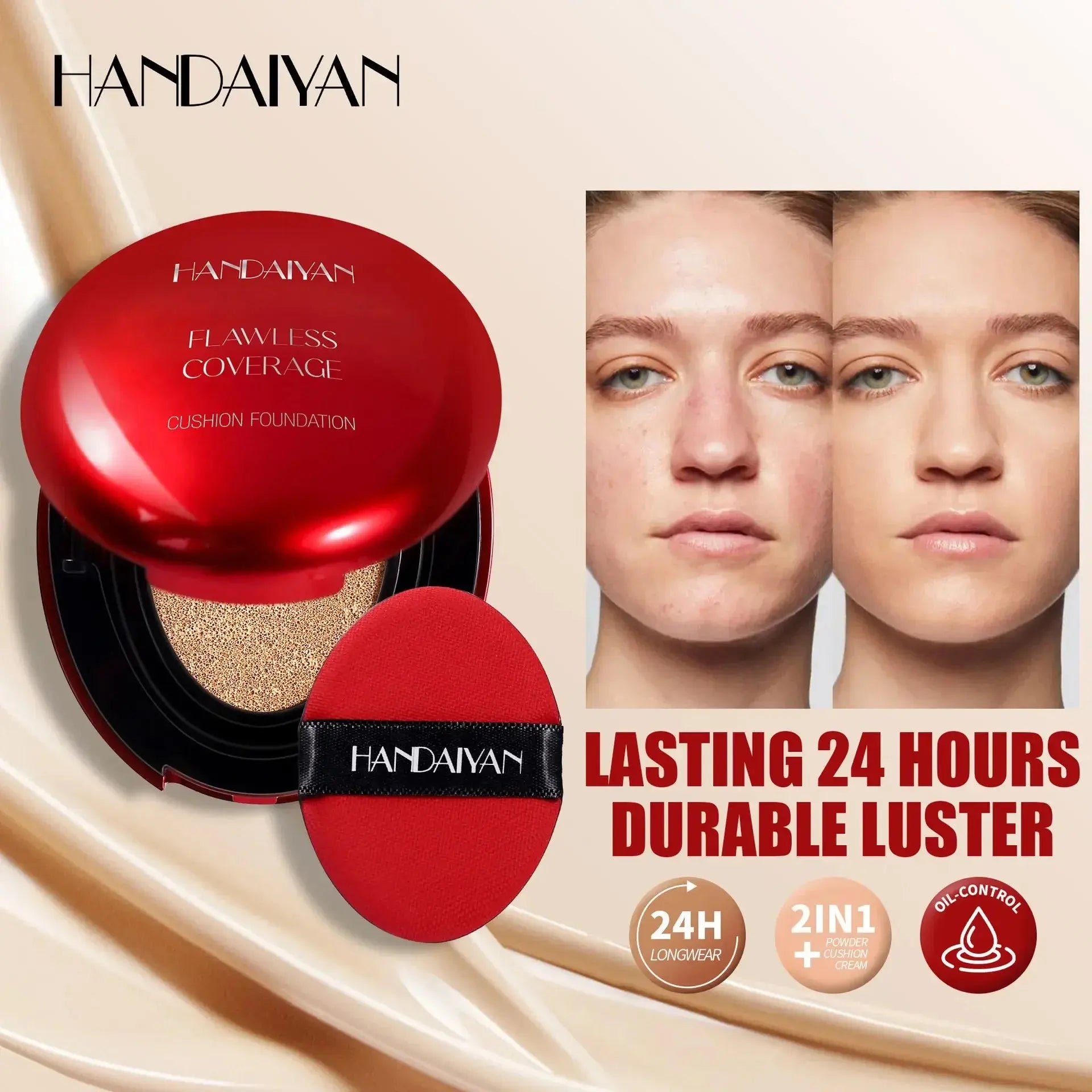 Korean Air Cushion Foundation - Light Natural Moisturizing Concealer Whitening Oil-Control Women's Long-lasting Makeup Base High Class Cosmetics