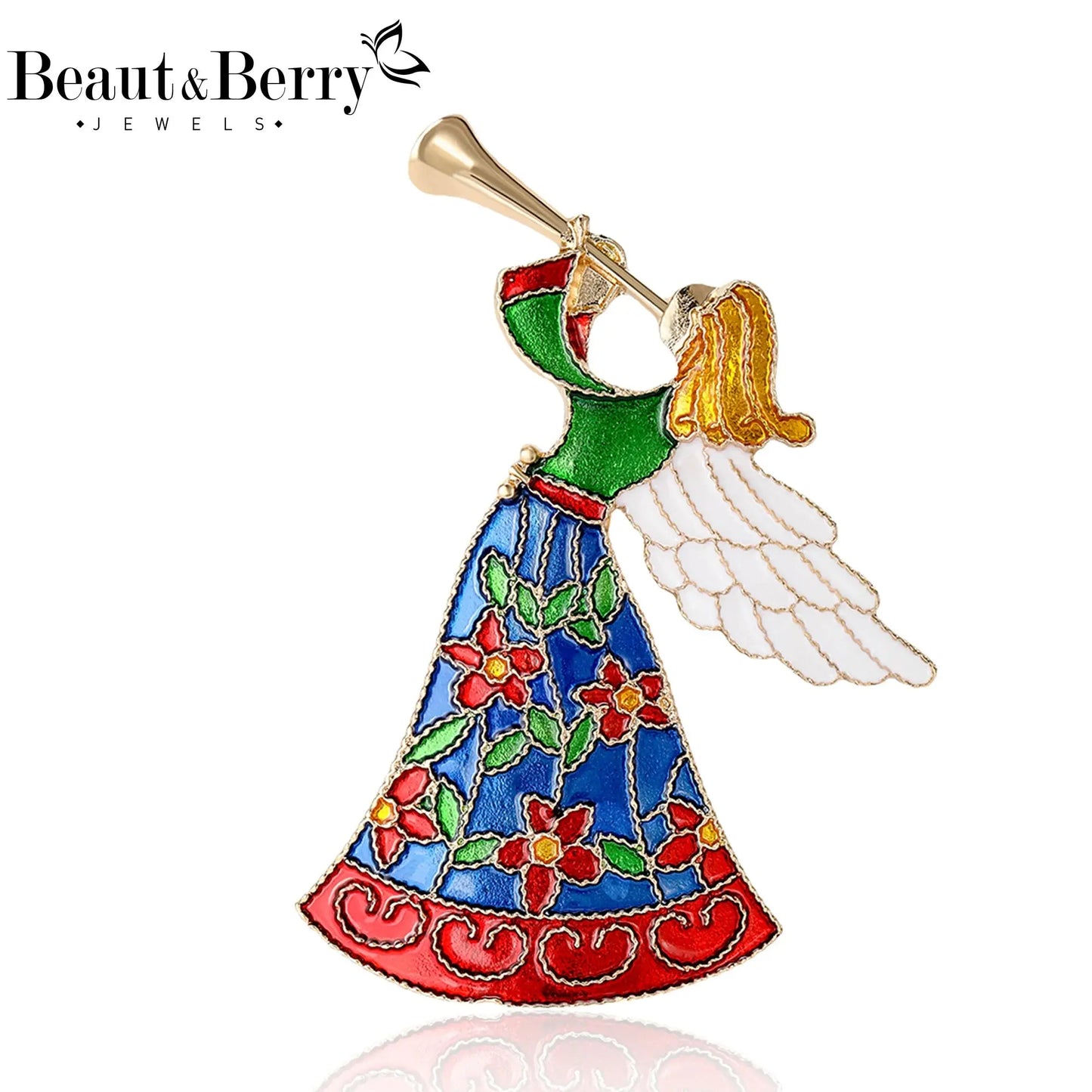 Beaut&Berry Elegant Enamel Speaker Angel Brooches for Women Character Pins Friends Party Gifts Banquet Jewellery Accessories High Class Cosmetics