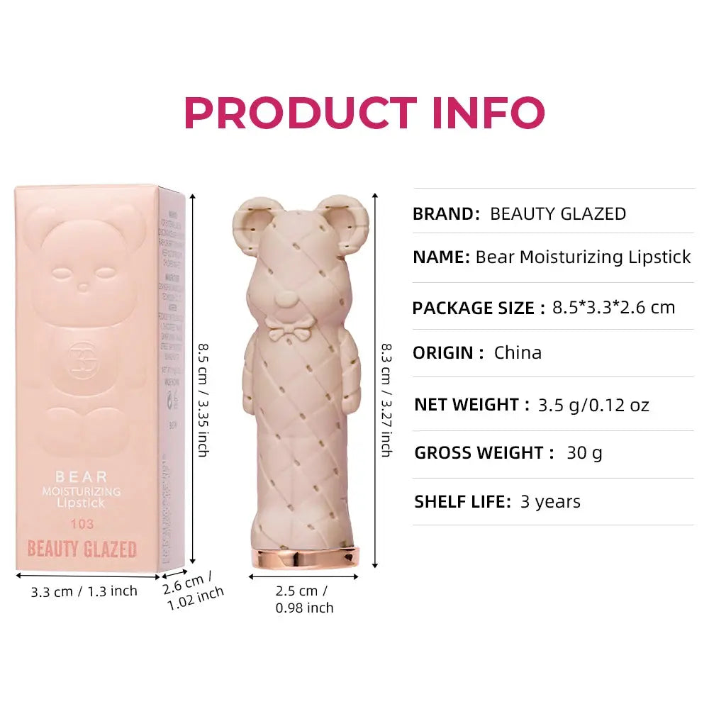 Beauty Glazed Bear Moisturizing Lipstick,Colored Lip Balm,Nourishing Lip stick,Easy To Color,Watery High Class Cosmetics