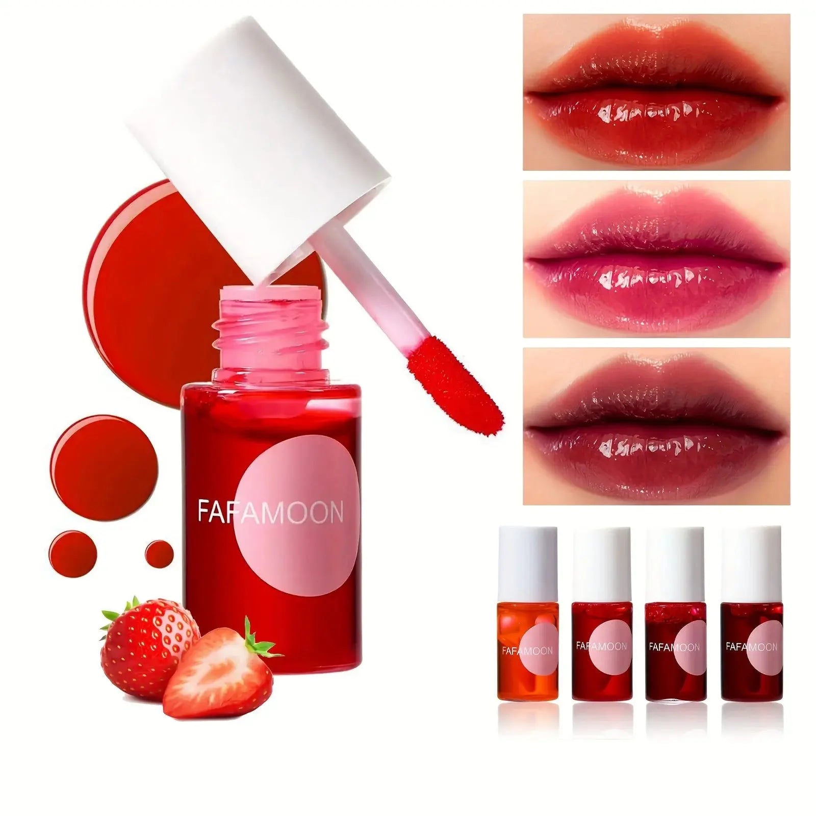 4 color Fruity Lip Tint Water Gloss Tint,Moisturizing Waterproof Liquid Lipstick, Non-Stick,High Pigment,Long-Lasting Colors High Class Cosmetics
