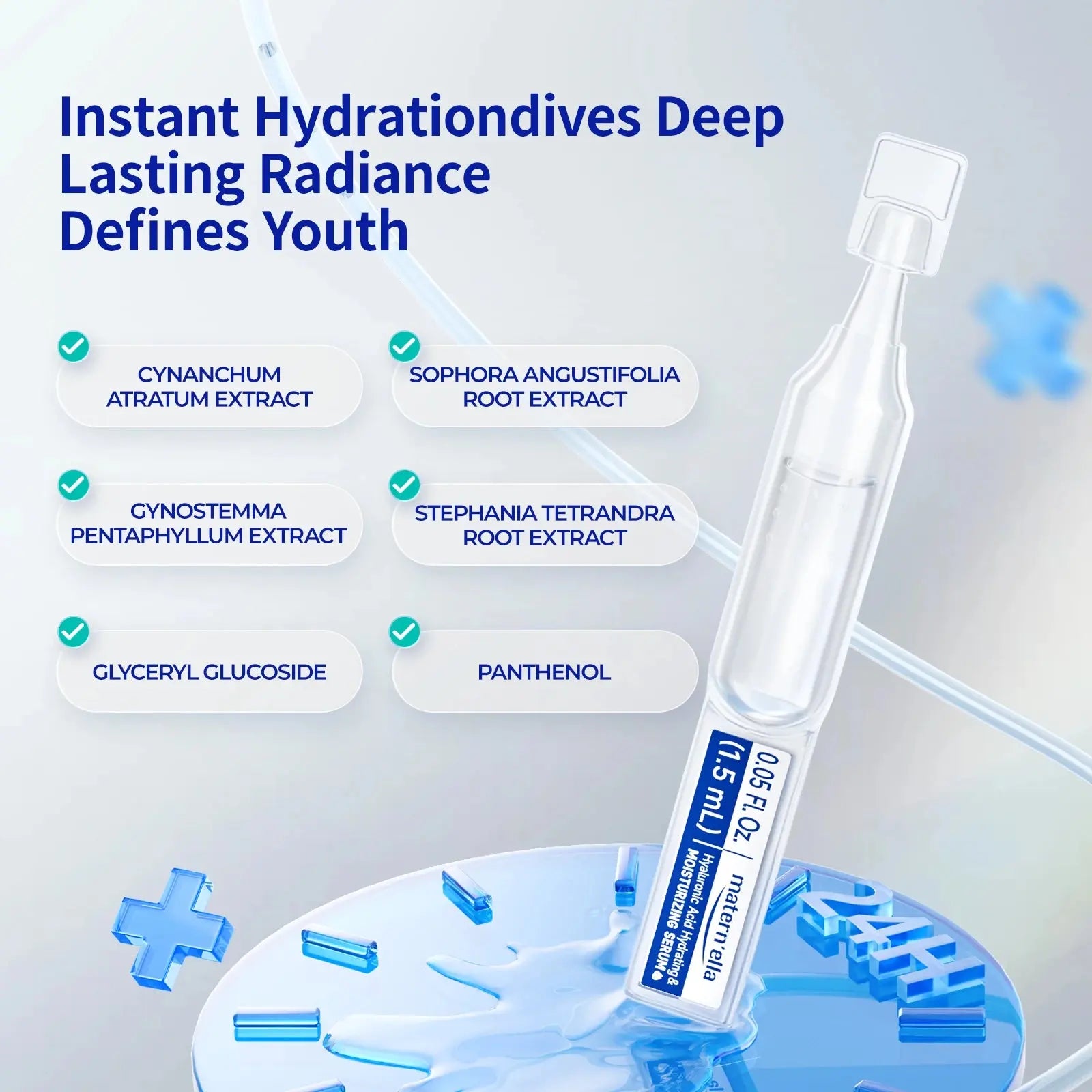 Maternella Hyaluronic Acid Hydrating Serum 30 Vials – Deep Moisture, Lightweight, Non-Greasy, Travel-Friendly for Daily Skincare High Class Cosmetics