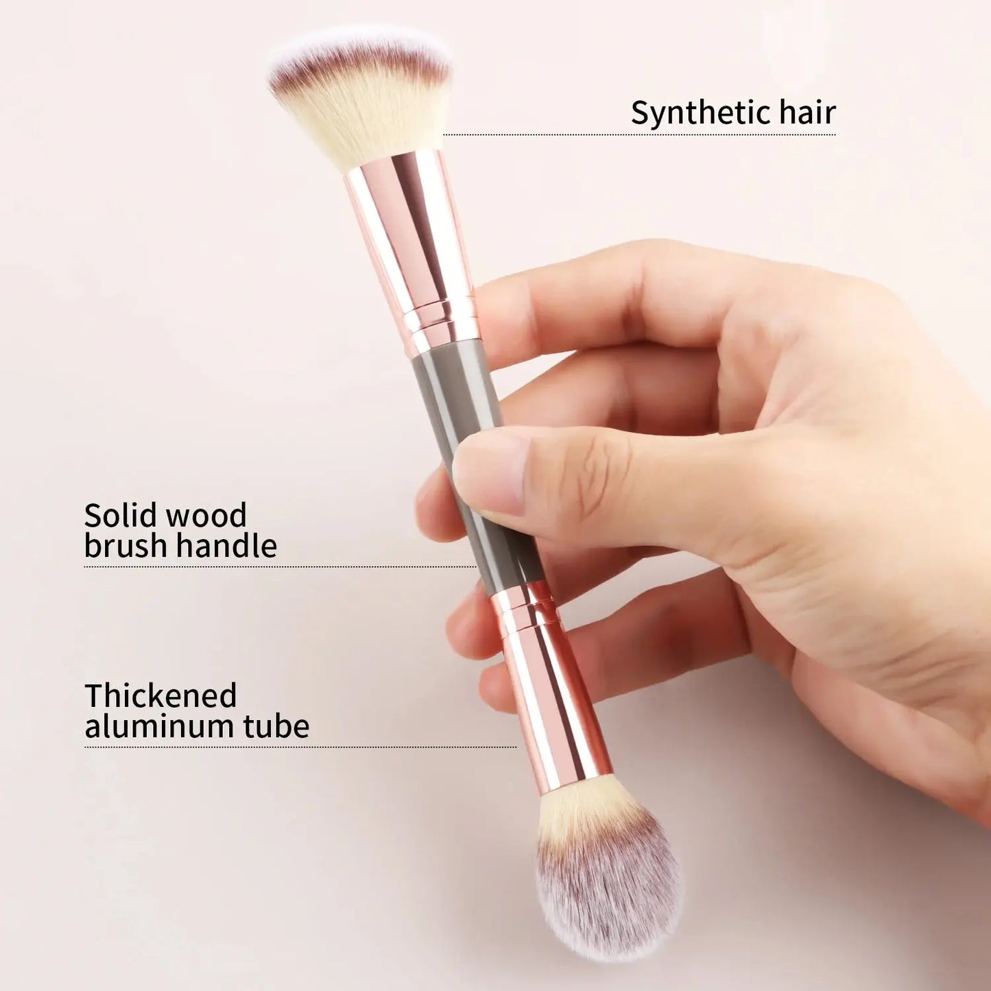 Single Dual-Ended Beauty Brush, Round Blending Brush + Angled Blush Brush Soft Bristle Makeup Tool High Class Cosmetics