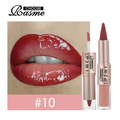 2IN1 Tapered Gradient Lipliner Pen Nude Brown Mirror Glass Lip Gloss Matte Lip Liner Waterproof Lip Contour Non Stick Makeup High Class Cosmetics