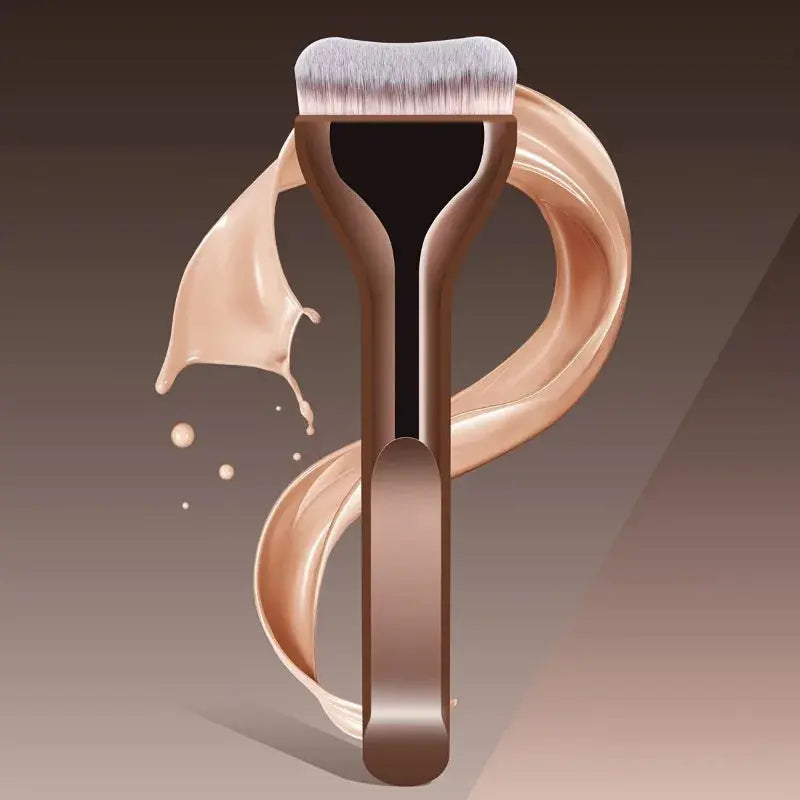 Professional Foundation Brush - Soft Nylon Bristles, Elegant Brown Handle, for BB Cream, Liquid Foundation, Powder - Travel High Class Cosmetics