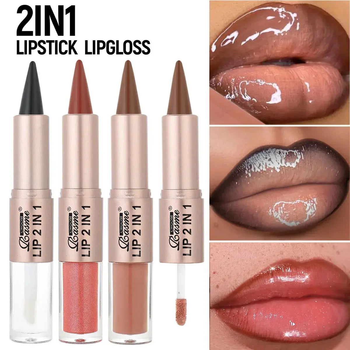 2IN1 Tapered Gradient Lipliner Pen Nude Brown Mirror Glass Lip Gloss Matte Lip Liner Waterproof Lip Contour Non Stick Makeup High Class Cosmetics